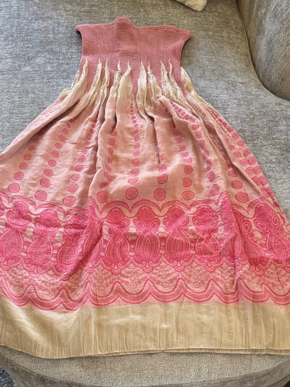 Lapis Pink Ombre Smocked Strapless Boho Maxi Dress Resort Beach One Size